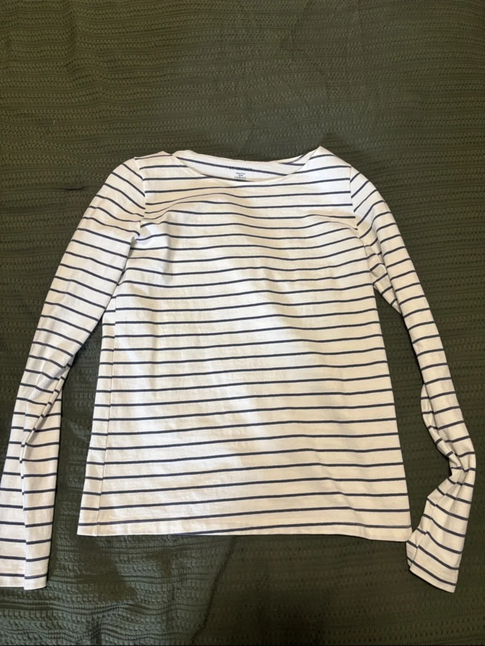 White and Navy Striped Long Sleeve Boatneck Top - Picture 1 of 2
